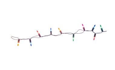 Beyaz arka planda izole edilmiş Noel ışıkları dizisi