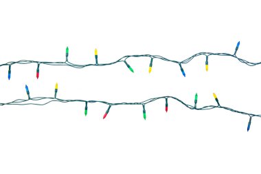 Beyaz arka planda izole edilmiş Noel ışıkları dizisi