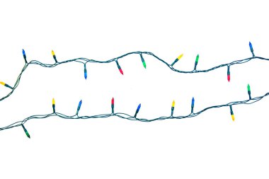 Beyaz arka planda izole edilmiş Noel ışıkları dizisi