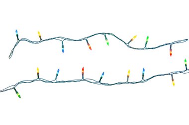 Beyaz arka planda izole edilmiş Noel ışıkları dizisi