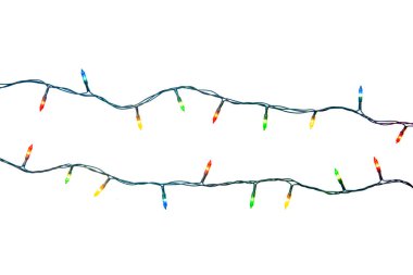 Beyaz arka planda izole edilmiş Noel ışıkları dizisi