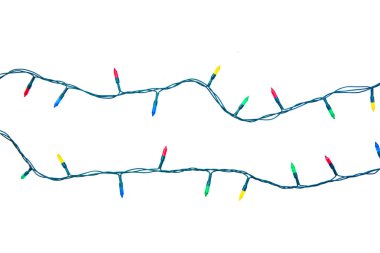 Beyaz arka planda izole edilmiş Noel ışıkları dizisi