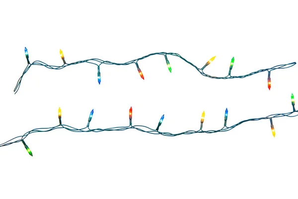 Corda de luzes de Natal isolado no fundo branco com cli — Fotografia de Stock