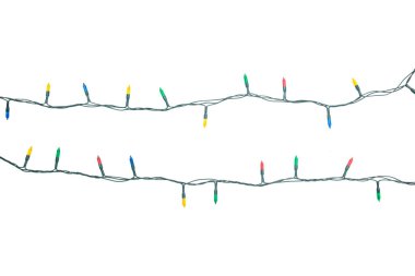 Beyaz arka planda izole edilmiş Noel ışıkları dizisi