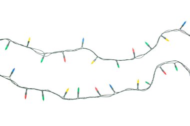 Beyaz arka planda izole edilmiş Noel ışıkları dizisi