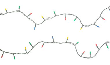 Beyaz arka planda izole edilmiş Noel ışıkları dizisi