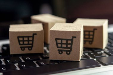 İnternetten alışveriş - karton kutular ya da alışveriş arabalı paket