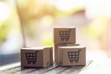 İnternetten alışveriş - karton kutular ya da alışveriş arabalı paket