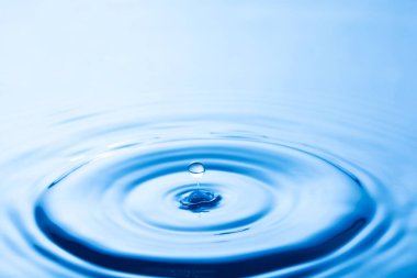 Su damlası su yüzeyine çarpıyor. Su yüzeyinde halka oluşturur..