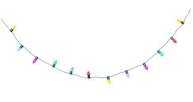 Noel ışıkları beyaz arka planda izole edilmiş bir şekilde kırpıştırılıyor