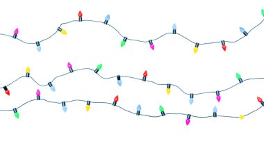 Noel ışıkları beyaz arka planda izole edilmiş bir şekilde kırpıştırılıyor