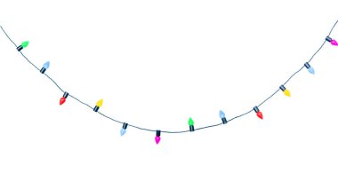 Noel ışıkları beyaz arka planda izole edilmiş bir şekilde kırpıştırılıyor