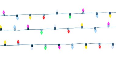 Noel ışıkları beyaz arka planda izole edilmiş bir şekilde kırpıştırılıyor