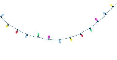 Noel ışıkları beyaz arka planda izole edilmiş bir şekilde kırpıştırılıyor