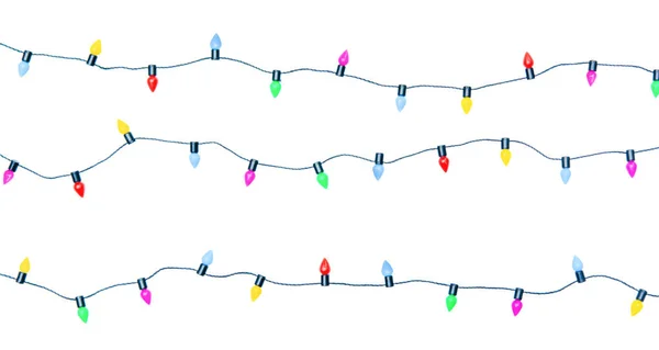 クリッピングパットと白の背景に隔離されたクリスマスライトストリング — ストック写真