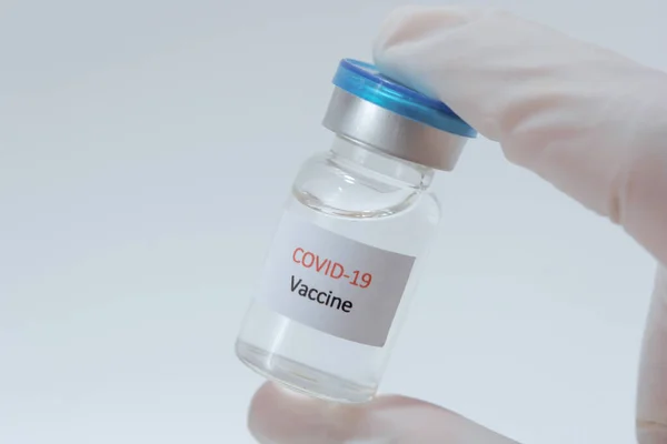 Вакцина Covid Коронавірус Скляна Пляшка Руці Лікаря — стокове фото