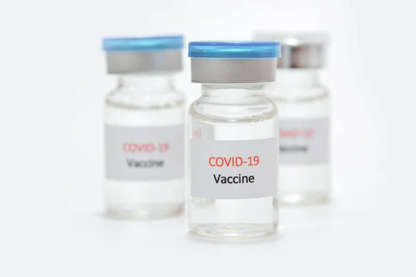 Εμβόλιο Covid Coronavirus Γυάλινη Φιάλη Λευκό — Φωτογραφία Αρχείου