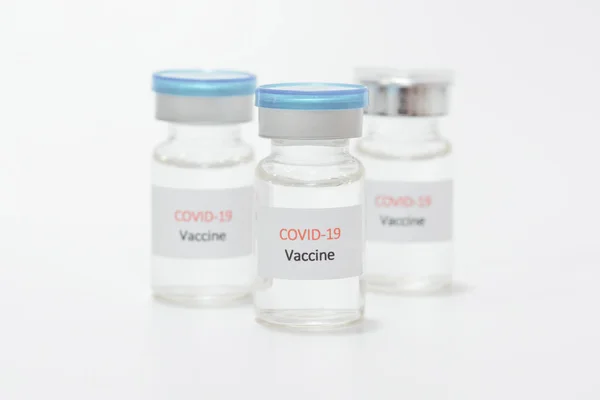 Vaccine Covid Coronavirus Скляній Пляшці Білій — стокове фото