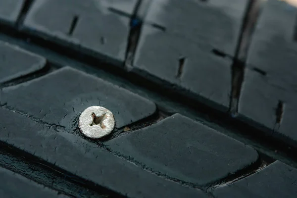 Head Metal Screws Nails Embroidered Tires — Stock Photo, Image