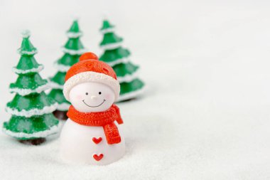 Mutlu Noeller ve mutlu yıllar konsepti. Kopya alanı olan kardan adam figürü.