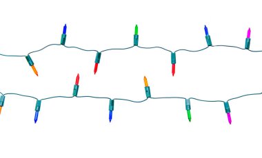 Noel ışıkları beyaz arka planda izole edilmiş bir şekilde kırpıştırılıyor