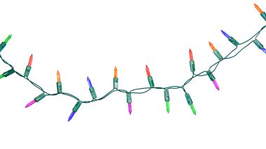 Noel ışıkları beyaz arka planda izole edilmiş bir şekilde kırpıştırılıyor