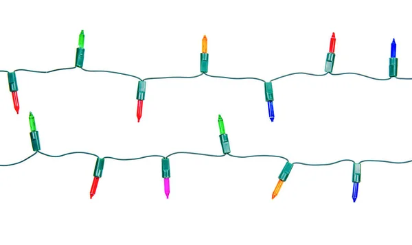 Karácsonyi Fények Húr Elszigetelt Fehér Háttér Nyírás Pat — Stock Fotó