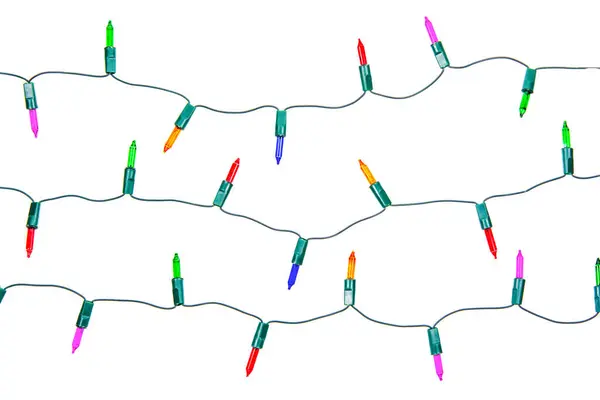 Vánoční Světlo Řetězec Izolované Bílém Pozadí Výstřižkem Pat — Stock fotografie