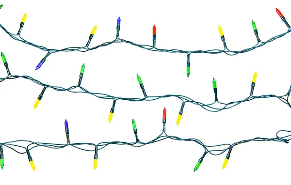 Vánoční Světlo Řetězec Izolované Bílém Pozadí Výstřižkem Pat — Stock fotografie