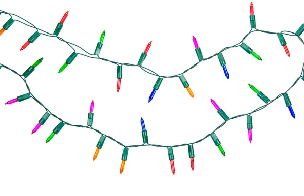 圣诞彩灯串串 白色背景与剪接拍拍隔离 — 图库照片