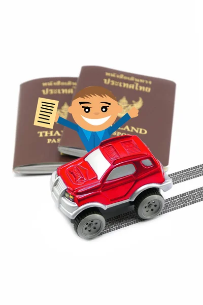 Man Thailand Passport Red 4Wd Car Travel Concept — Stock Photo, Image