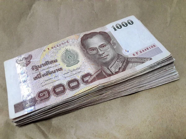 Багато 1000 Бат Таїланд Банкнота Розміщені Коричневий Паперовий — стокове фото