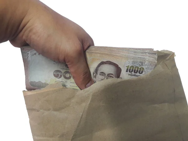 Mano Che Tiene Sacco 000 Baht Banconota Thailandese Isolata Sfondo — Foto Stock