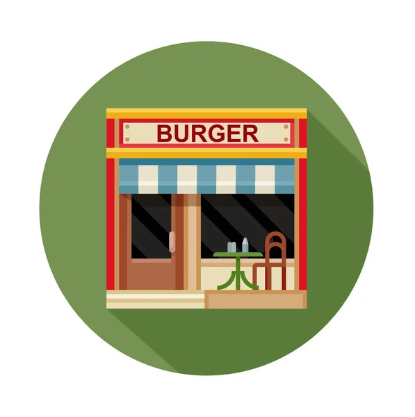 Café Burger Coloré Vue Face Icône Plate Illustration Vectorielle Façade — Image vectorielle