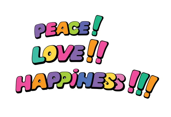 Vector Ilustración Diseño Paz Amor Felicidad Palabras Insignia Parche Burbuja — Vector de stock