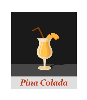 Pina colada kokteyl menü öğesini veya herhangi bir tasarım. Siyah arka plan, vektör çizim parti içki