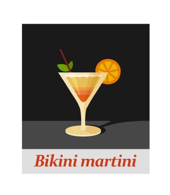 Bikini martini kokteyl menü öğesini veya herhangi bir tasarım. Siyah arka plan, vektör çizim parti içki