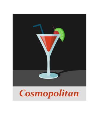 Cosmopolitan kokteyl menü öğesini veya herhangi bir tasarım. Siyah arka plan, vektör çizim parti içki
