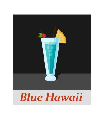 Mavi Hawaii kokteyl menü öğesini veya herhangi bir tasarım. Siyah arka plan, vektör çizim parti içki