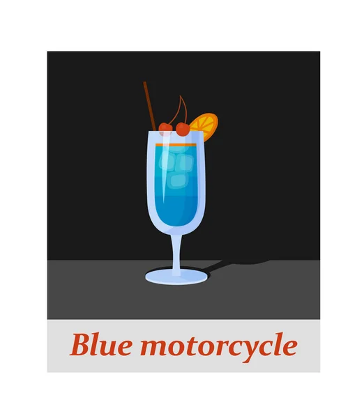 Motocicleta Azul Menú Cócteles Cualquier Tipo Diseño Bebida Fiesta Fondo — Vector de stock