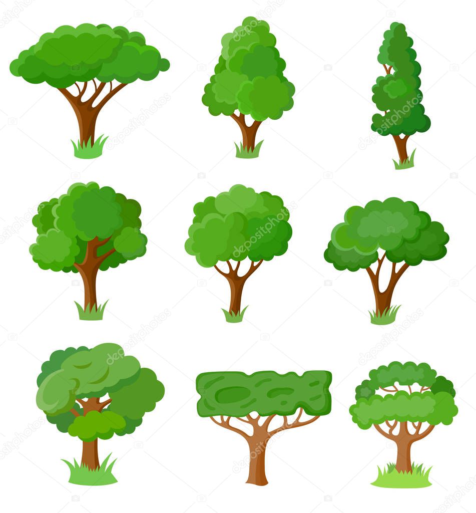 Set of flat style trees for design architectural compositions, and other types of design