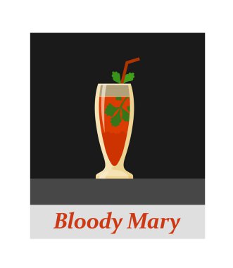 Bloody mary kokteyl menü öğesini veya herhangi bir tasarım. Siyah arka plan, vektör çizim parti içki