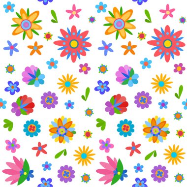 Renkli doğa tarzı çiçek, vektör çizim ile sorunsuz arka plan