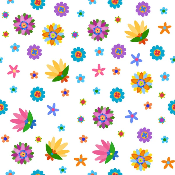 Seamless Background Colorful Nature Style Flowers Vector Illustration — Stock Vector