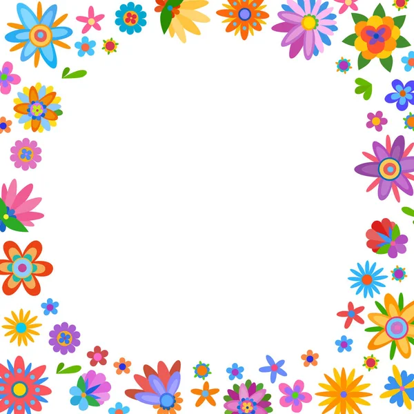 Tecknad Stil Ram Med Blommor För Gratulationer Glad Lycklig Blommor — Stock vektor