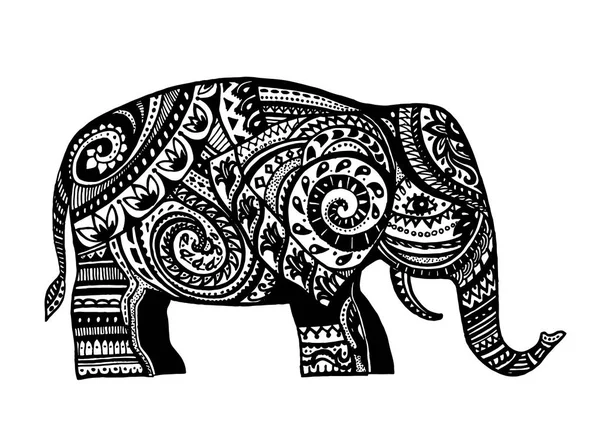 Figure Stylisée Éléphant Dans Les Motifs Festifs Bébé Animal Dessiné — Image vectorielle