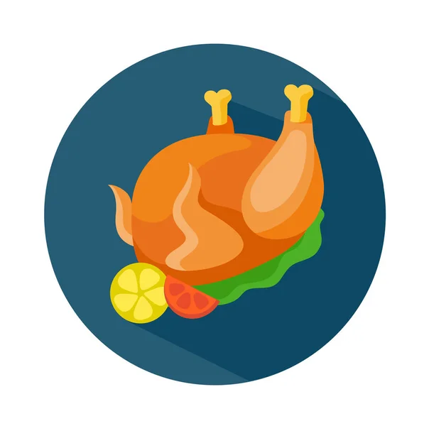 Estilo Plano Colorido Pollo Horno Icono Con Sombra Ilustración Vectores — Vector de stock