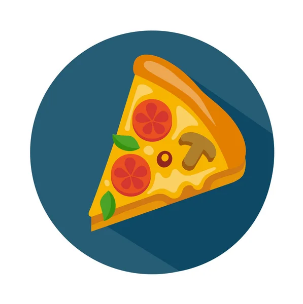 Icona Pizza Colorata Stile Piatto Con Ombra Illustrazione Vettoriale Del — Vettoriale Stock