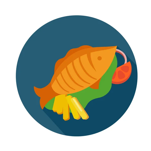 Estilo Plano Colorido Pescado Asado Icono Con Sombra Ilustración Vectores — Archivo Imágenes Vectoriales