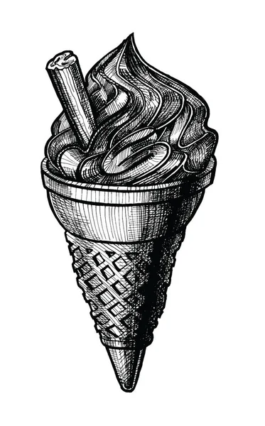 冰淇淋手画矢量图 老式冰淇淋素描 甜点食物墨水图画为咖啡馆或餐馆菜单 在白色背景上隔离的图形图像 — 图库矢量图片